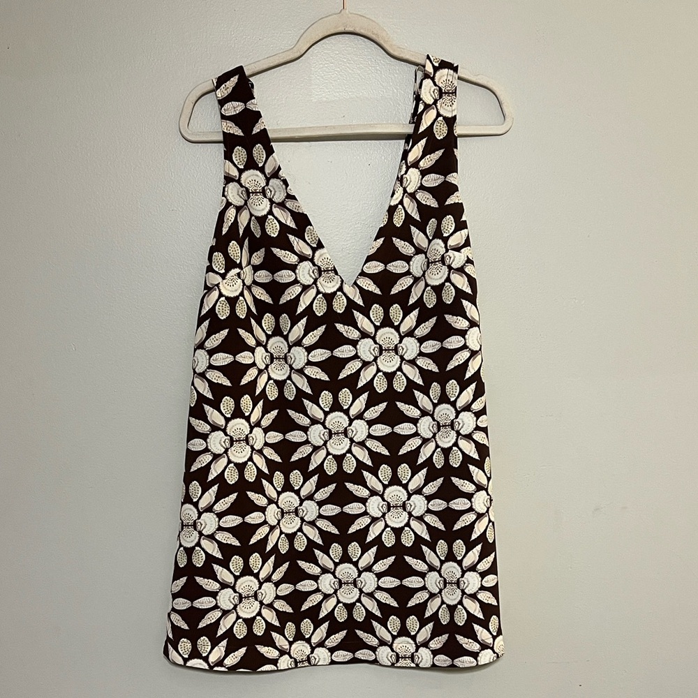 Hill House XXS Brown Floral Sleeveless Top Deep V Lightweight Summer Dress - Picture 10 of 10